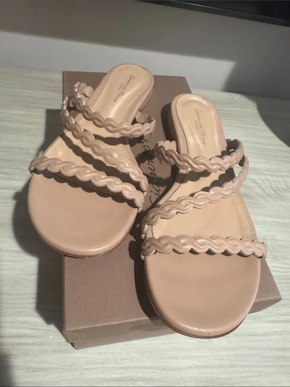 Gianvito Rossi Nude Pink Braided-Strap Flat Sandals